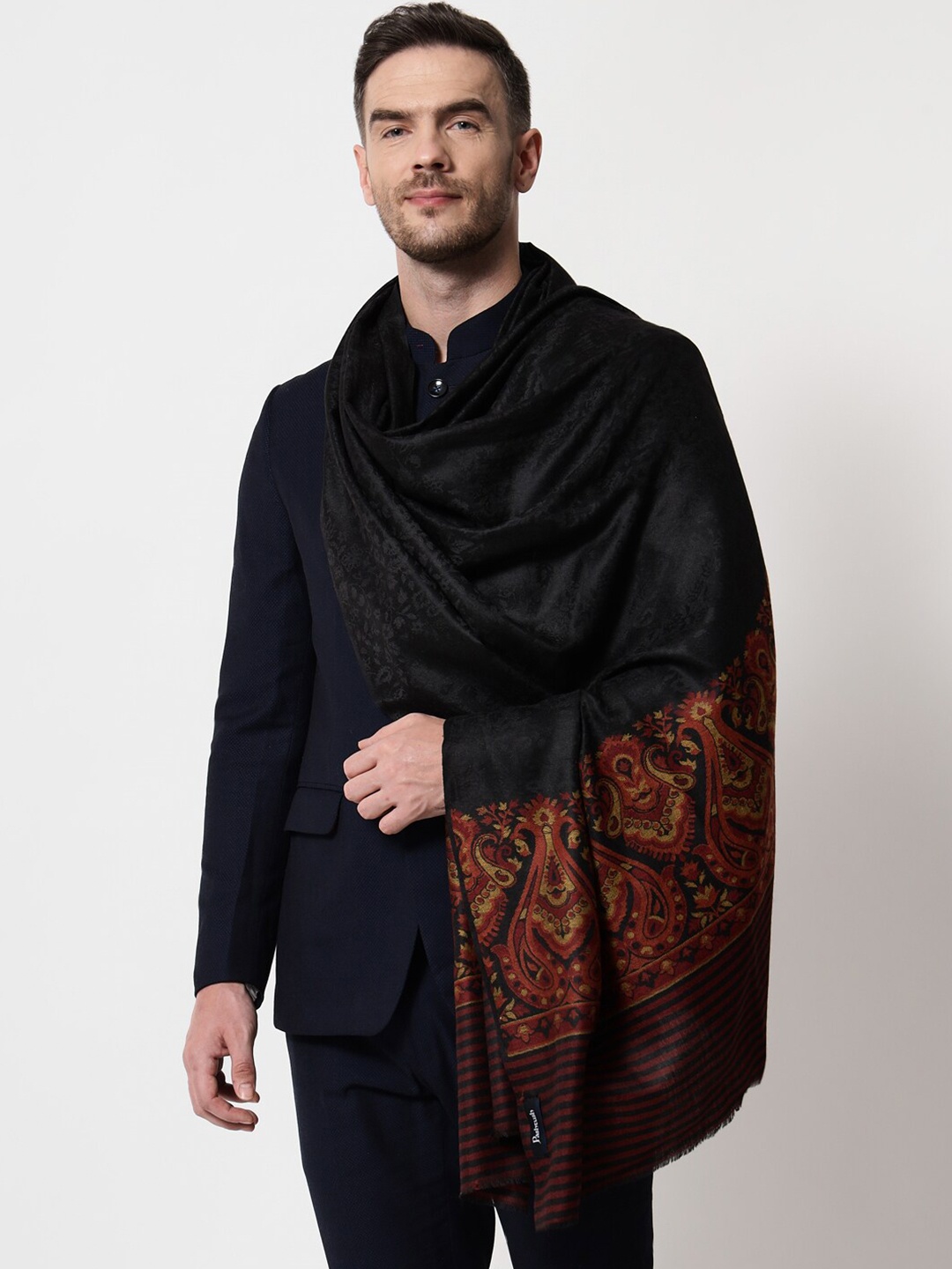 

Pashtush Women Black & Yellow Woven Design Stole