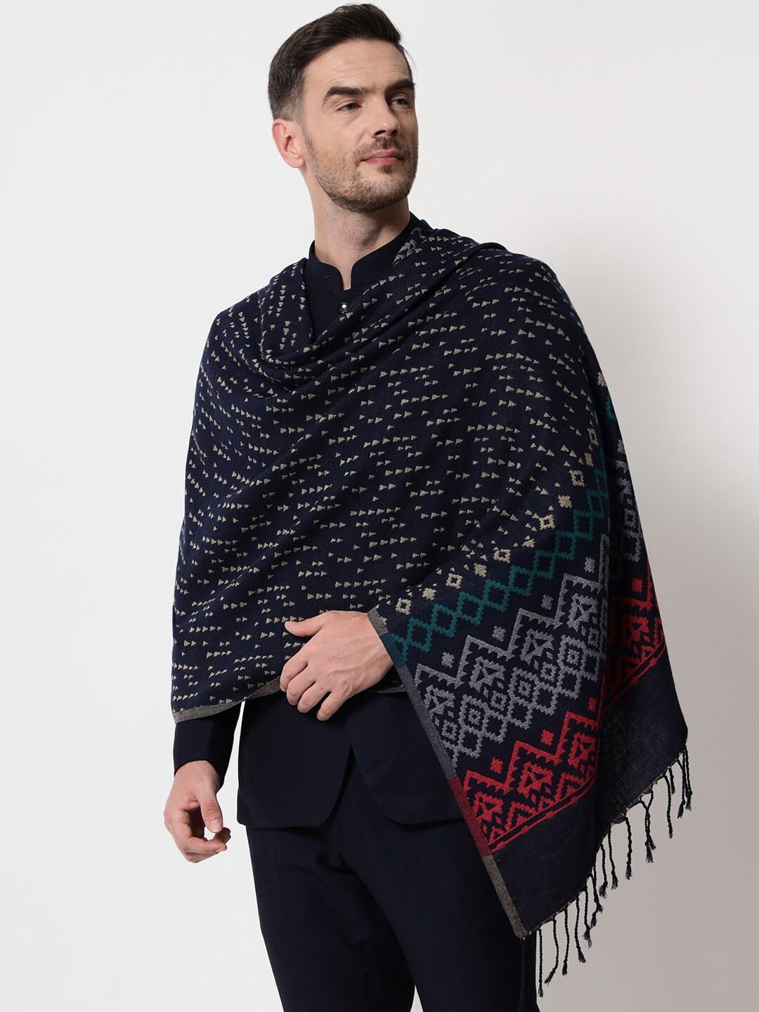 

Pashtush Women Blue & Grey Woven Design Stole