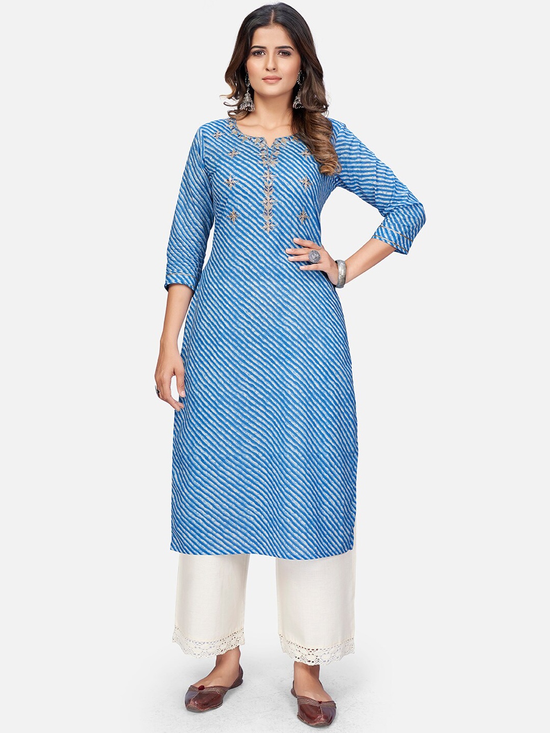 

Vbuyz Women Blue Ethnic Motifs Checked Kurta