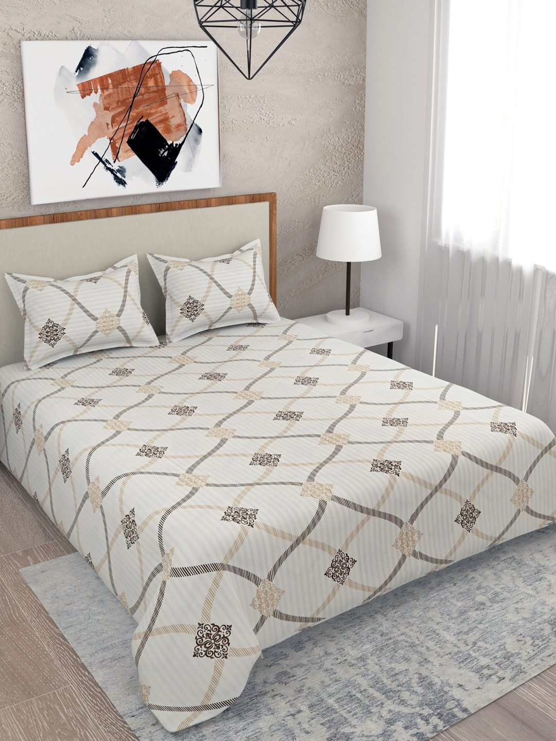 

Salona Bichona Brown & Gold-Toned Printed 210TC King Cotton Bedsheet with 2Pillow Covers