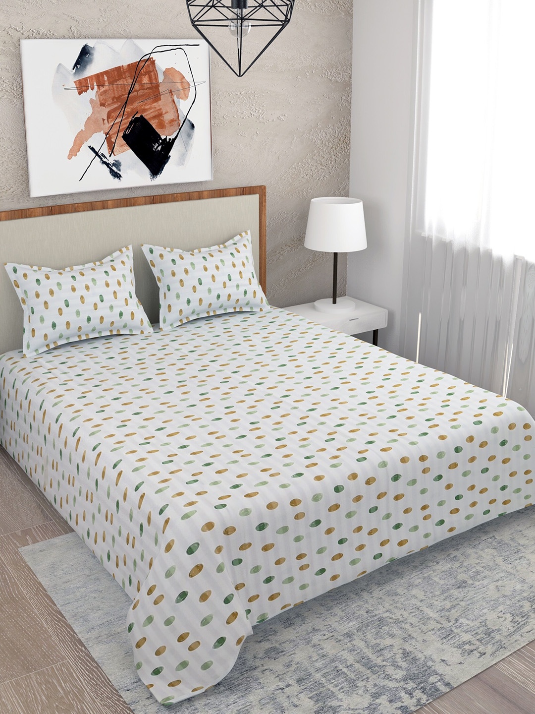 

Salona Bichona Multicolor 100% Cotton 210 TC King Size Bedsheet with 2 Pillow Covers Set., Yellow