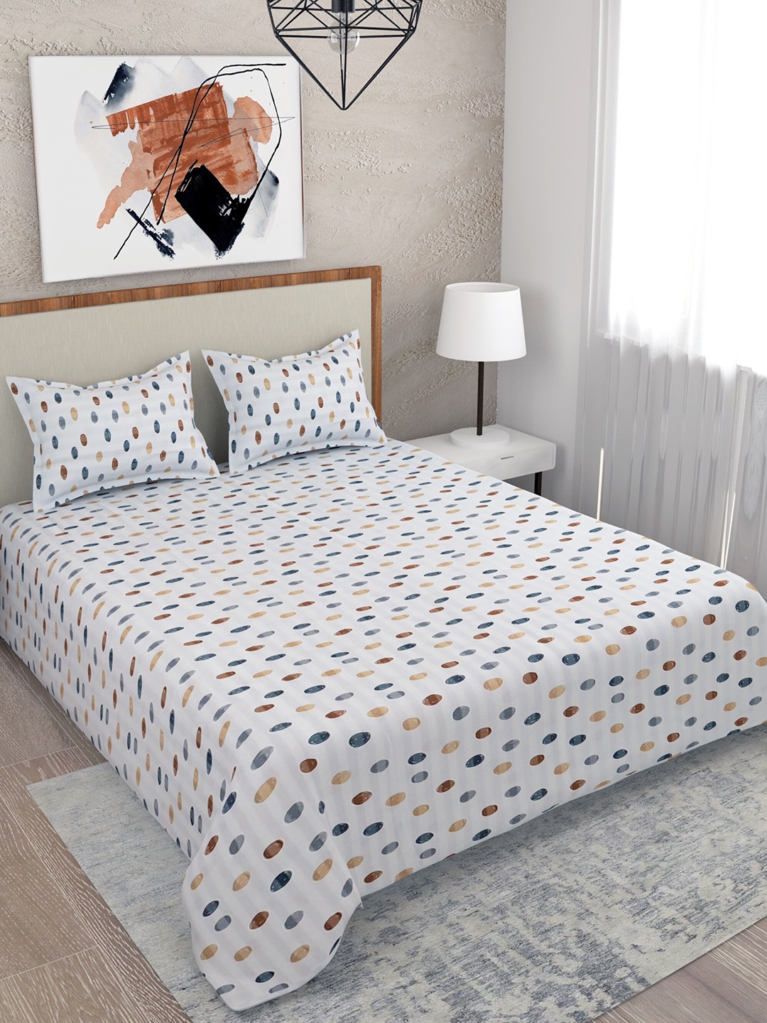 

Salona Bichona Multicolor 100% Cotton 210 TC King Size Bedsheet with 2 Pillow Covers Set., Multi
