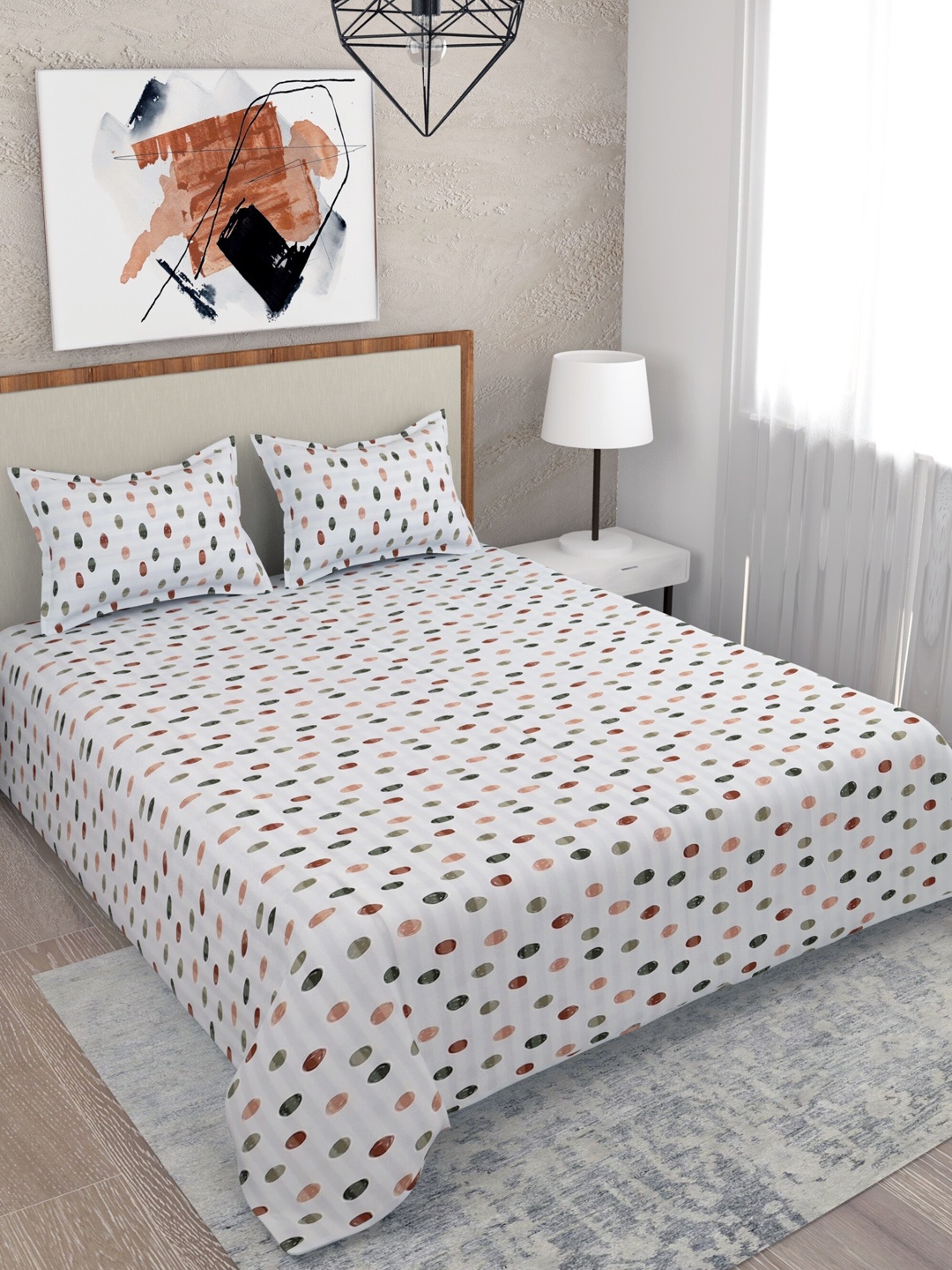 

Salona Bichona Multicolor 100% Cotton 210 TC King Size Bedsheet with 2 Pillow Covers Set., Multi