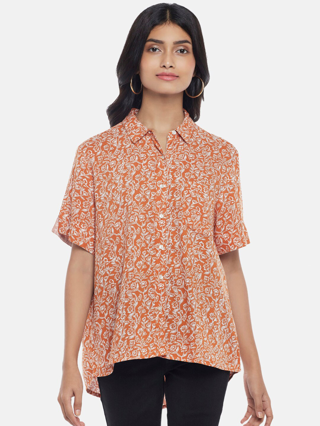 

Honey by Pantaloons Rust Floral Print Shirt Style Top