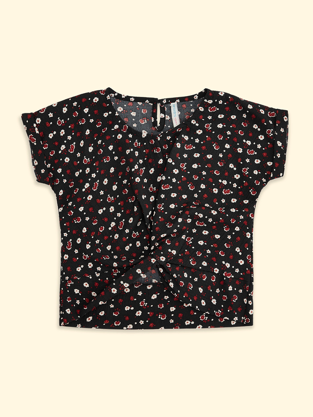 

Pantaloons Junior Black & White Floral Printed Extended Sleeves Top
