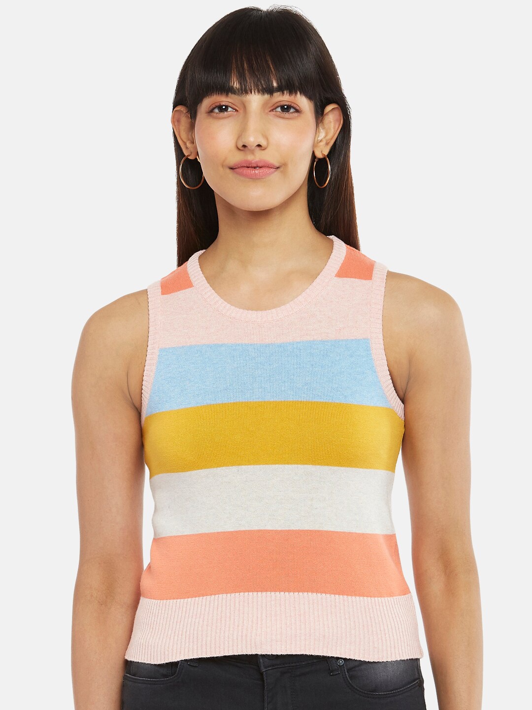 

People Women Peach-Coloured & Blue Striped Top