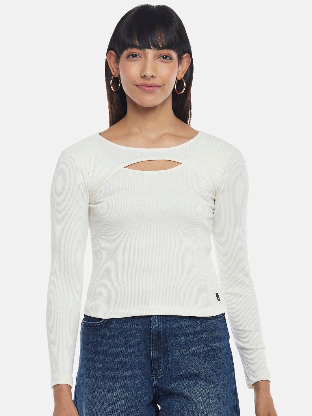 

SF JEANS by Pantaloons Off White Solid Top