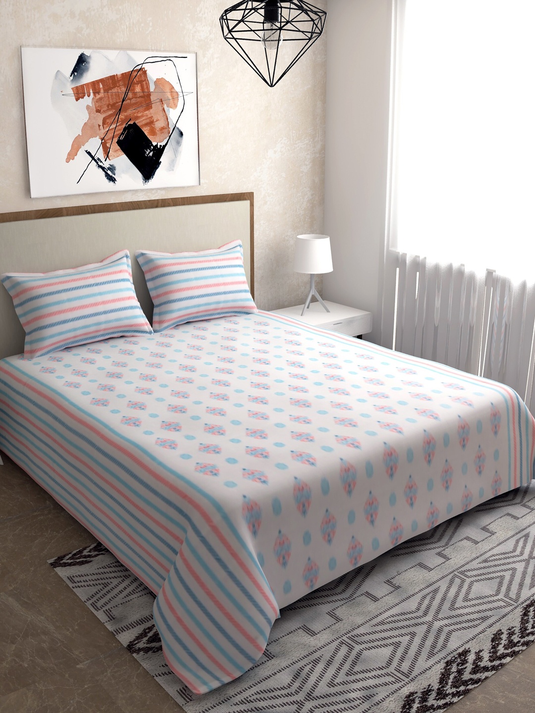

SALONA BICHONA 100% Cotton 104 TC Double Bedsheet with 2 Pillow Covers White