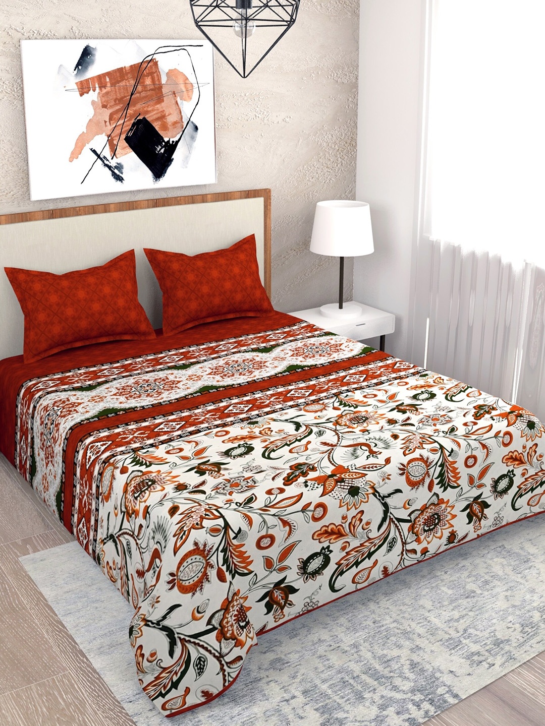 

Salona Bichona Brown 100% Cotton Printed 120 TC Double Bedsheet with 2 Pillow Covers
