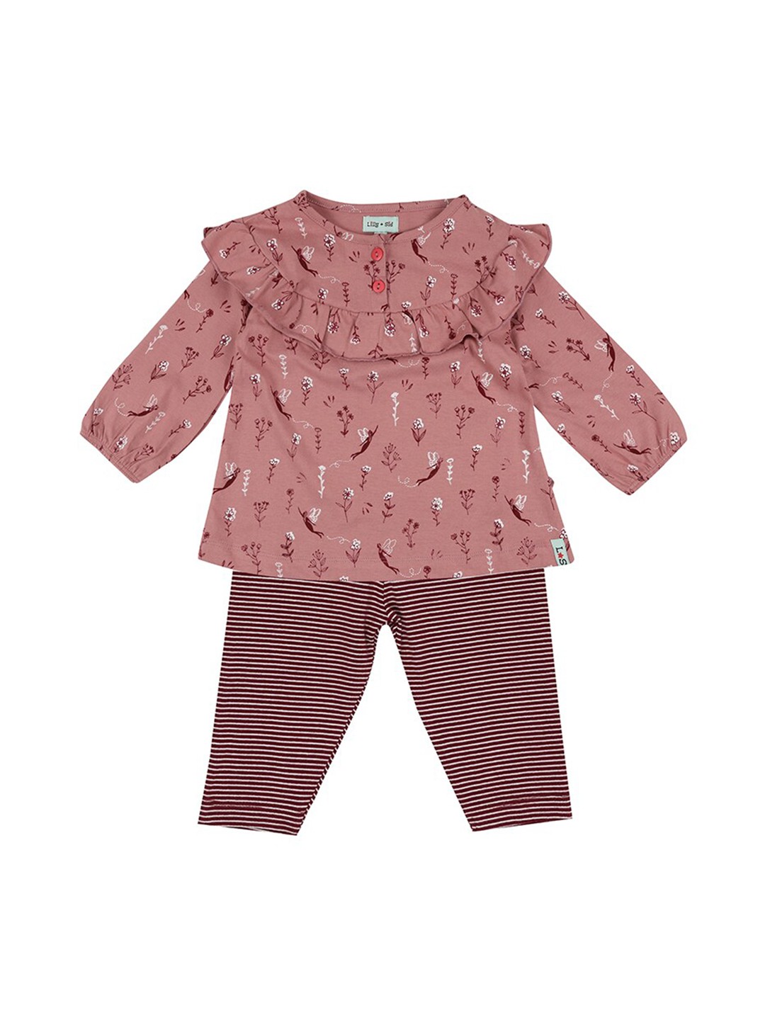 

Lilly and Sid Infants Girls Red & Pink Printed Pure Cotton Baby Apparel Gift Set