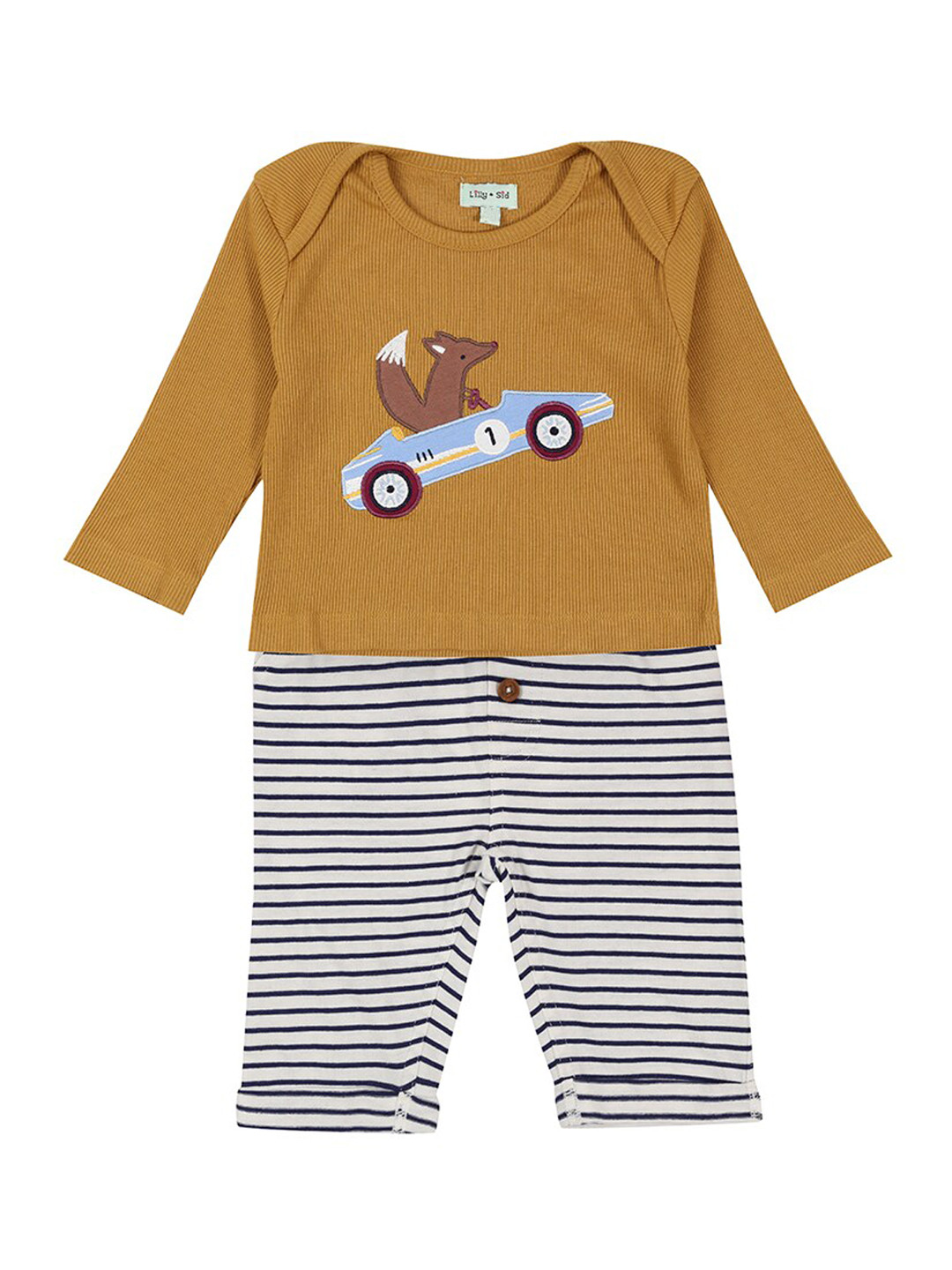 

Lilly and Sid Boys Mustard Yellow & Off White Printed Pure Cotton Baby Apparel Gift Set