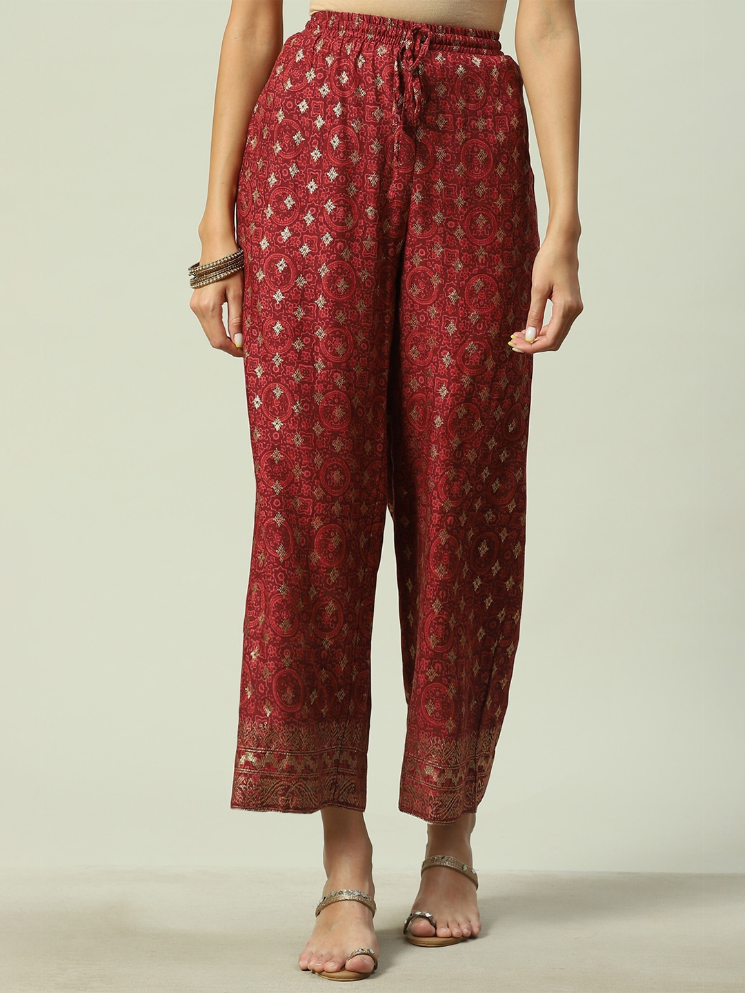 

Biba Women Rust & Gold-Toned Ethnic Motifs Printed Ethnic Palazzos