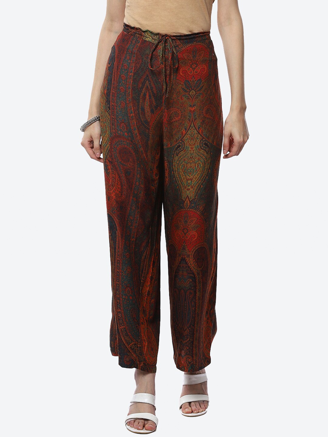 

Biba Women Orange & Navy Blue Ethnic Motifs Printed Ethnic Palazzos