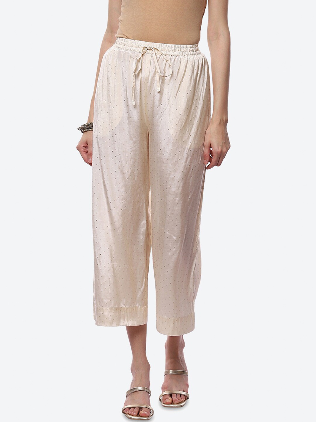 

Biba Women Off White Printed Cropped Palazzos