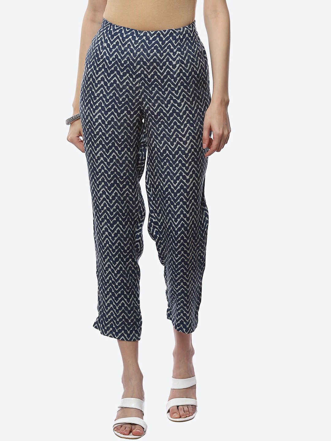

Biba Women Blue Printed Relaxed Trousers
