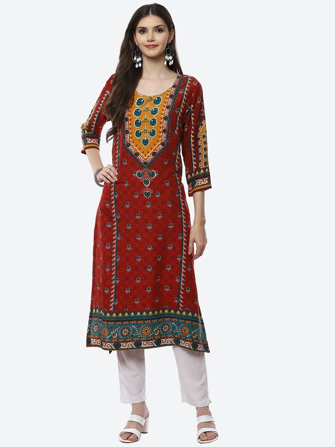 

Biba Women Rust Floral Printed Kurta
