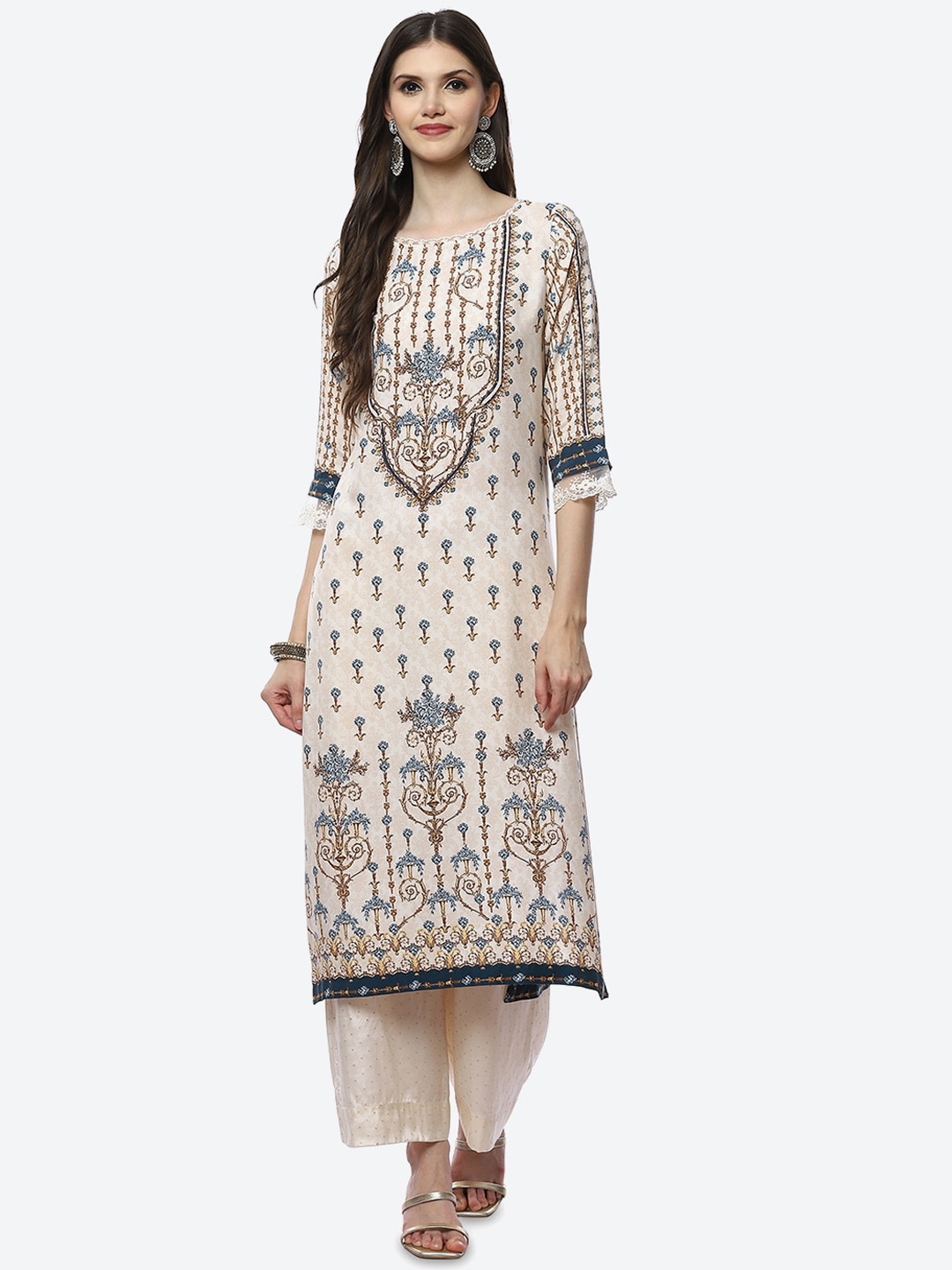 

Biba Women Beige & Brown Ethnic Motifs Printed Kurta