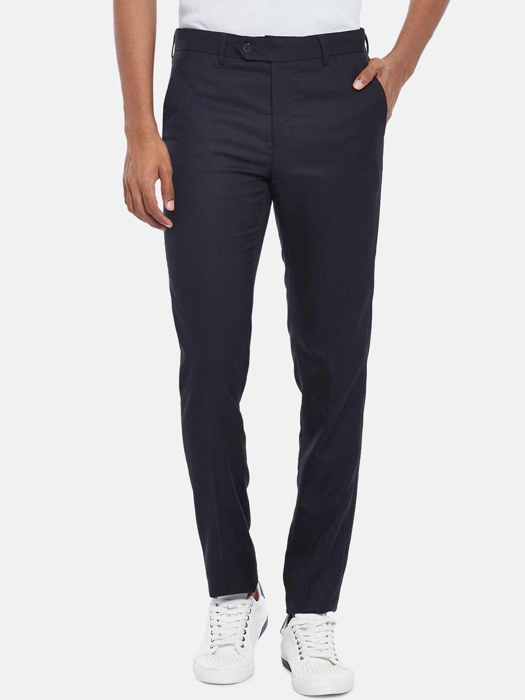 

BYFORD by Pantaloons Men Navy Blue Slim Fit Low-Rise Trousers