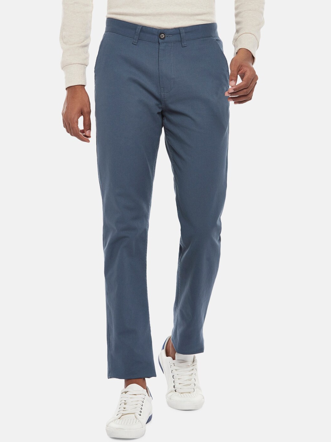 

BYFORD by Pantaloons Men Blue Low-Rise Trousers