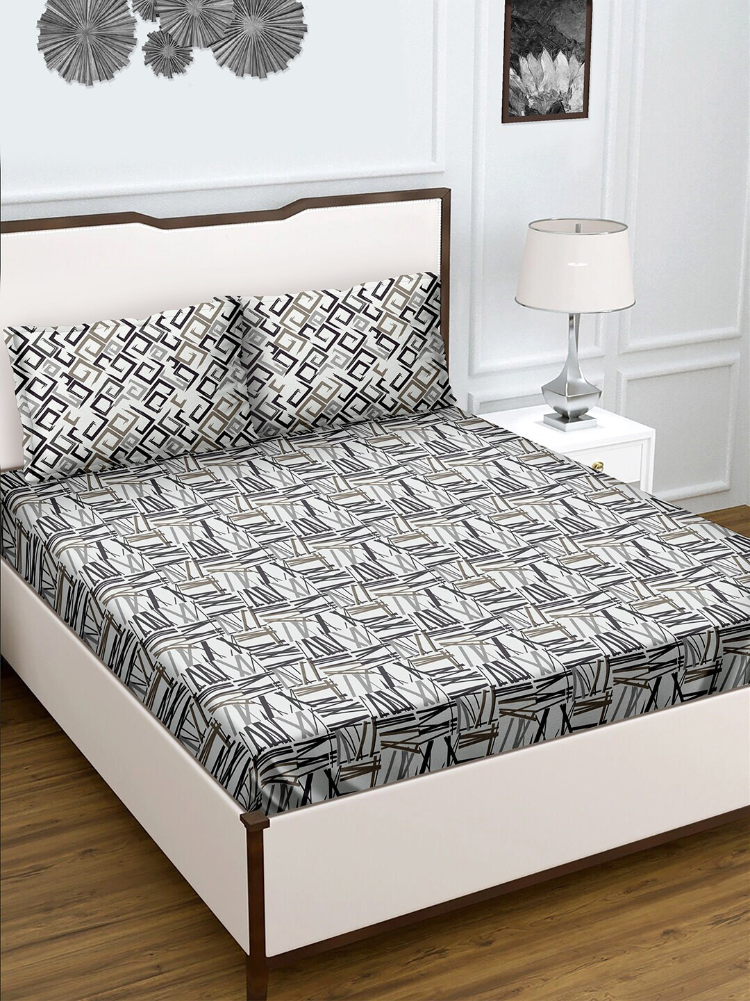 

BELLA CASA Grey Cotton 180TC Double Bedsheet with 2 Pillow Covers