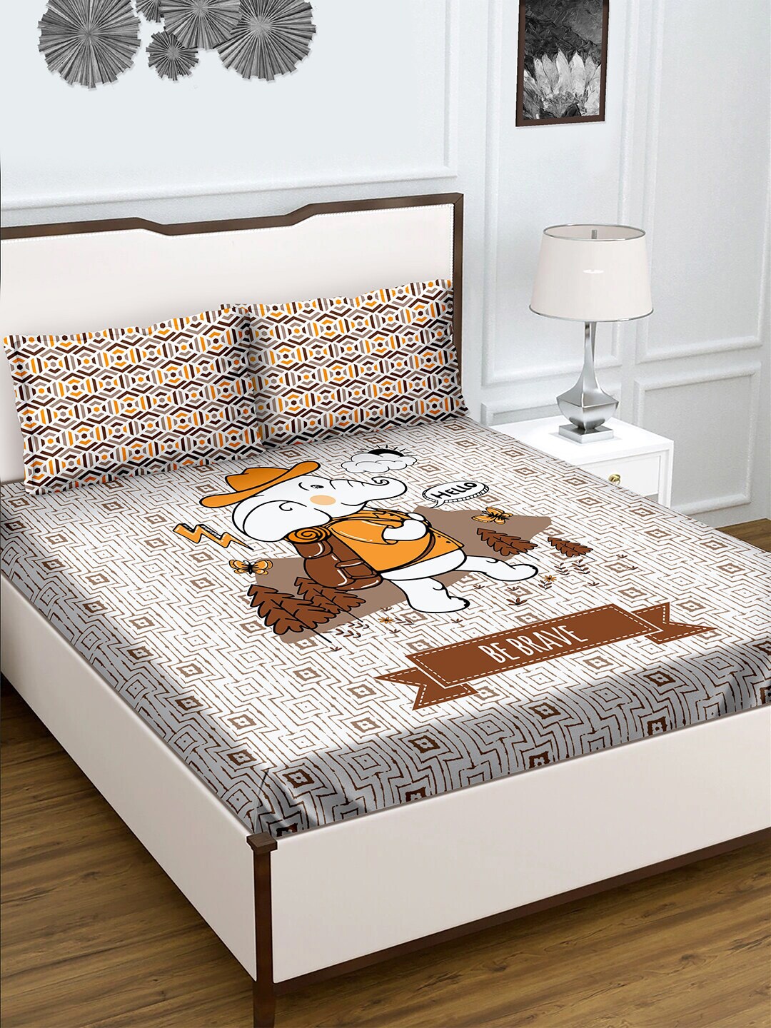 

BELLA CASA Brown Cotton 180TC Double Bedsheet with 2 Pillow Covers