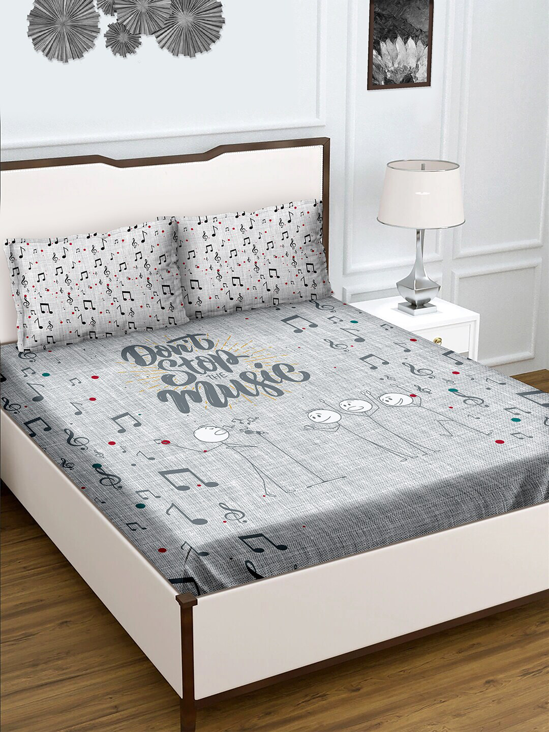

BELLA CASA Grey Cotton 180TC Double Bedsheet with 2 Pillow Covers