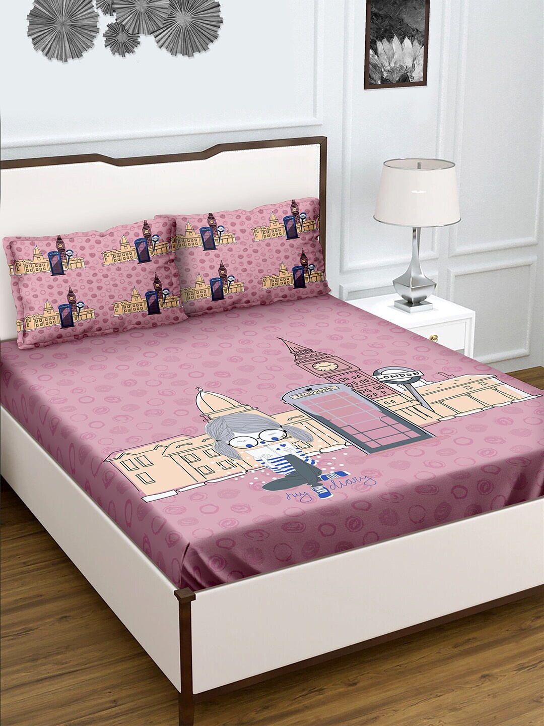 

BELLA CASA Pink Cotton 180TC Double Bedsheet with 2 Pillow Covers