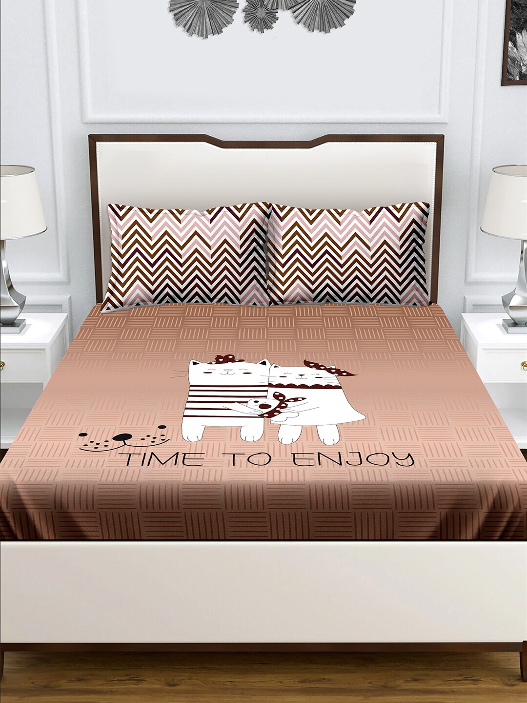 

BELLA CASA Brown Cotton 180TC Double Bedsheet with 2 Pillow Covers