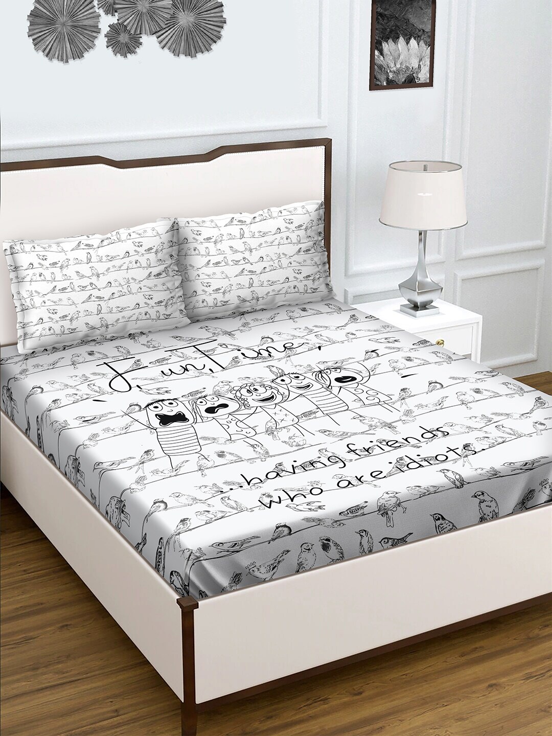

BELLA CASA Grey Cotton 180TC Double Bedsheet with 2 Pillow Covers