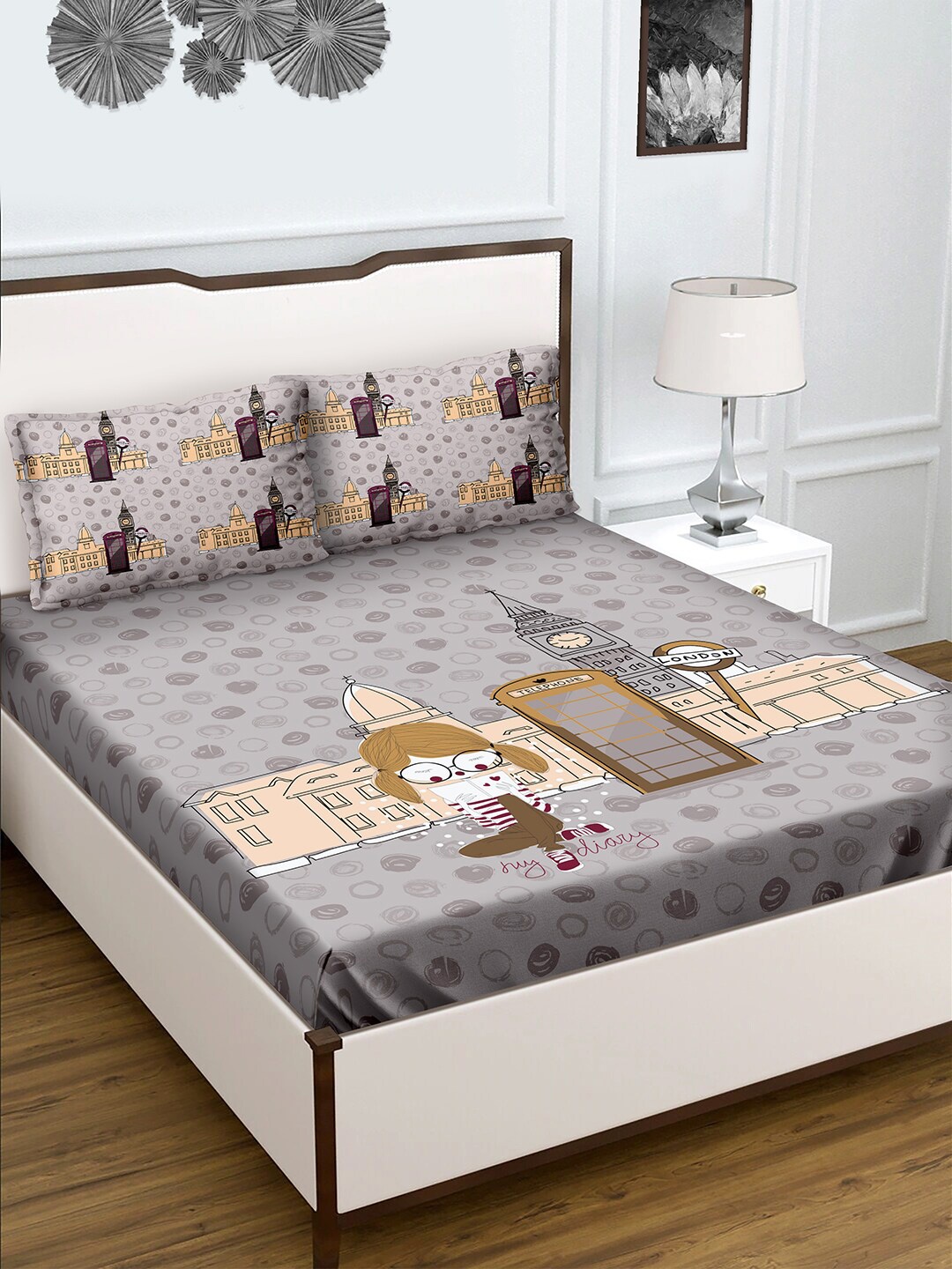 

BELLA CASA Multicolor Cotton 180TC Double Bedsheet with 2 Pillow Covers, Multi