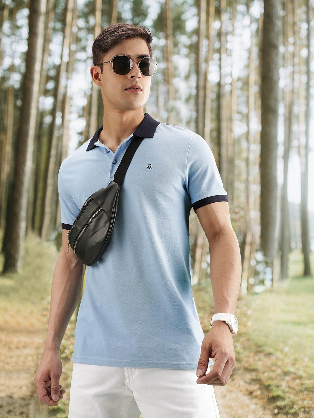 

United Colors of Benetton Men Blue Polo Collar T-shirt