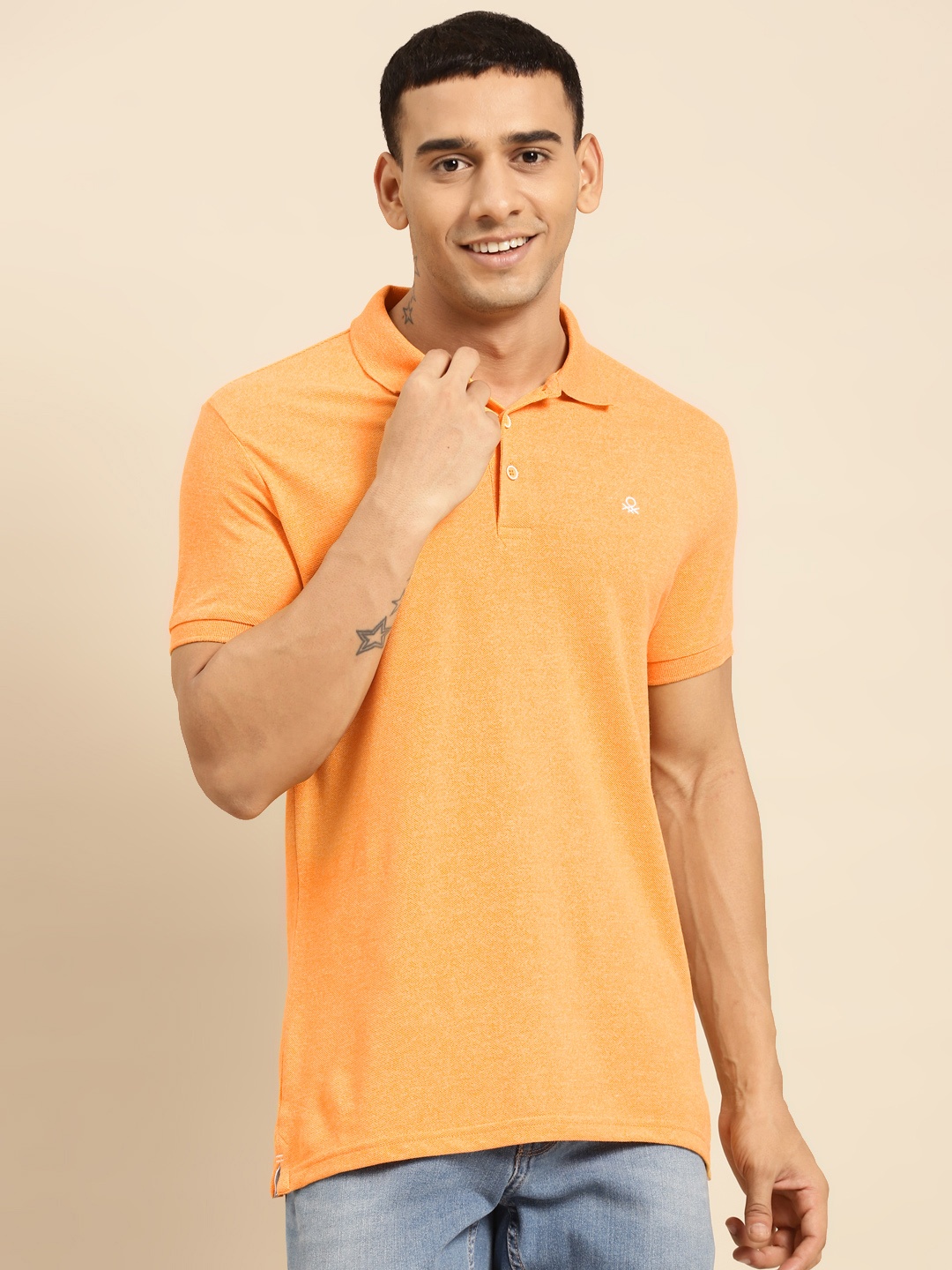 

United Colors of Benetton Men Mustard Yellow Polo Collar T-shirt