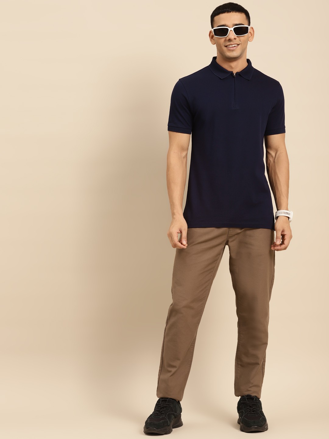 

United Colors of Benetton Men Navy Blue Polo Collar Pure Cotton T-shirt