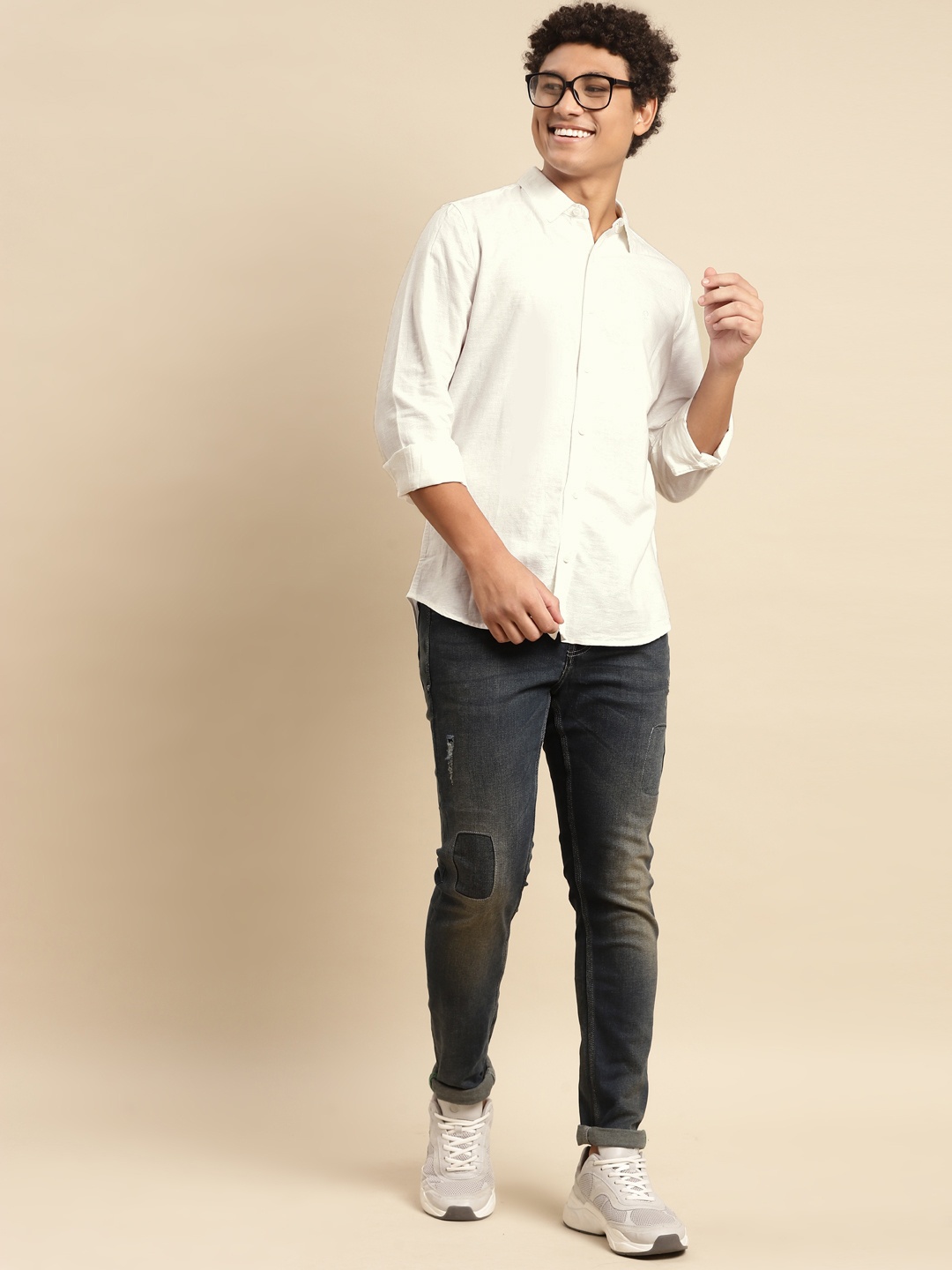 

United Colors of Benetton Men White Slim Fit Linen Cotton Casual Shirt