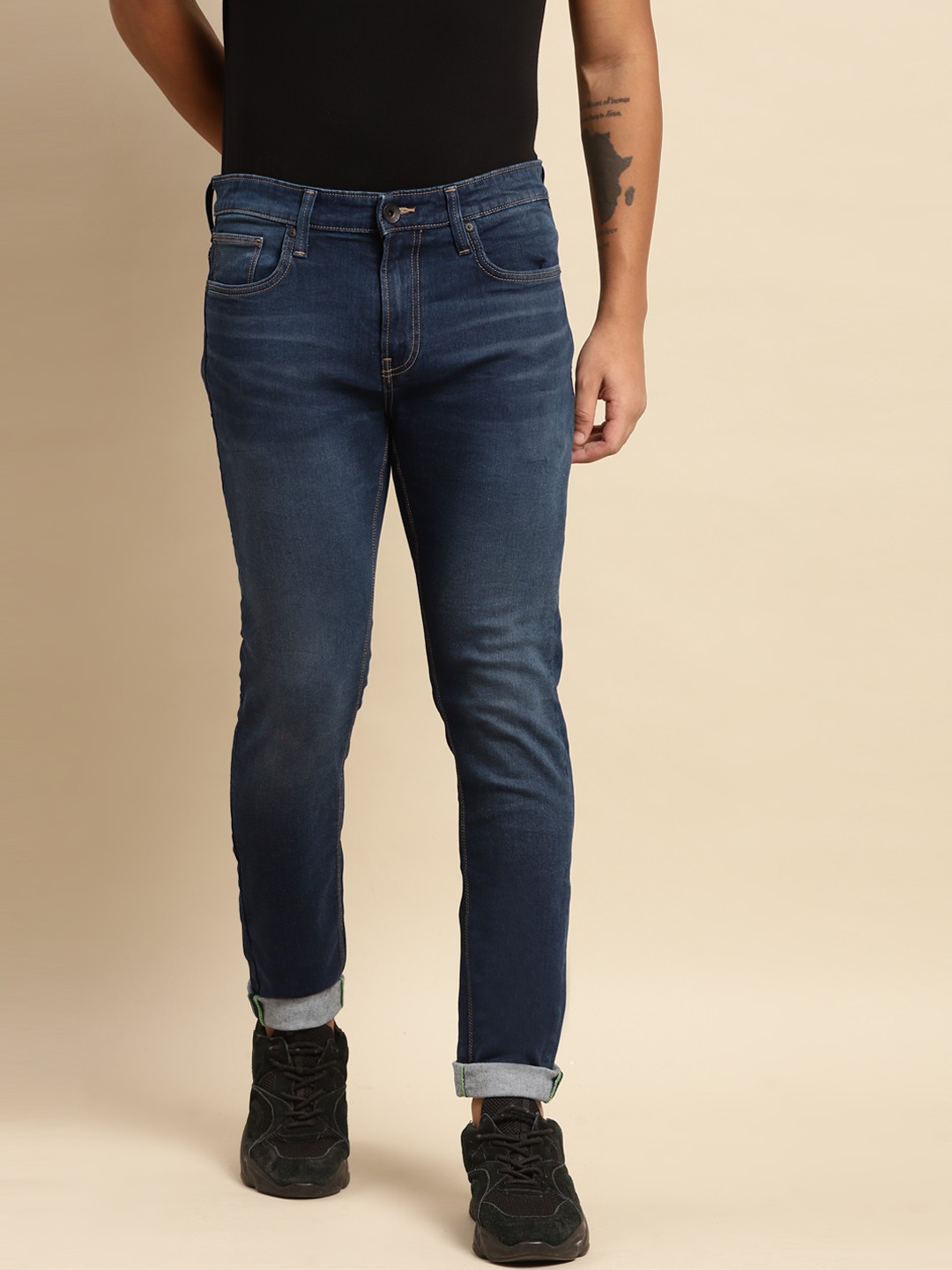 United Colors of Benetton Men Navy Blue Skinny Fit Light Fade Stretchable Jeans
