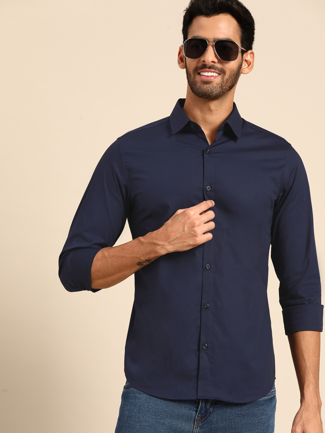 

United Colors of Benetton Men Navy Blue Slim Fit Casual Shirt