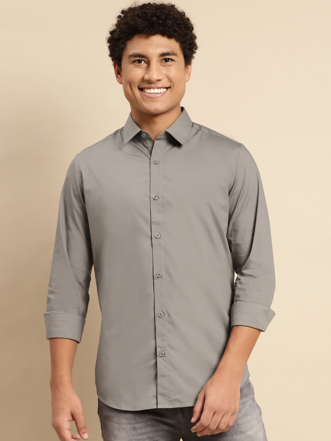 

United Colors of Benetton Men Grey Solid Casual Shirt