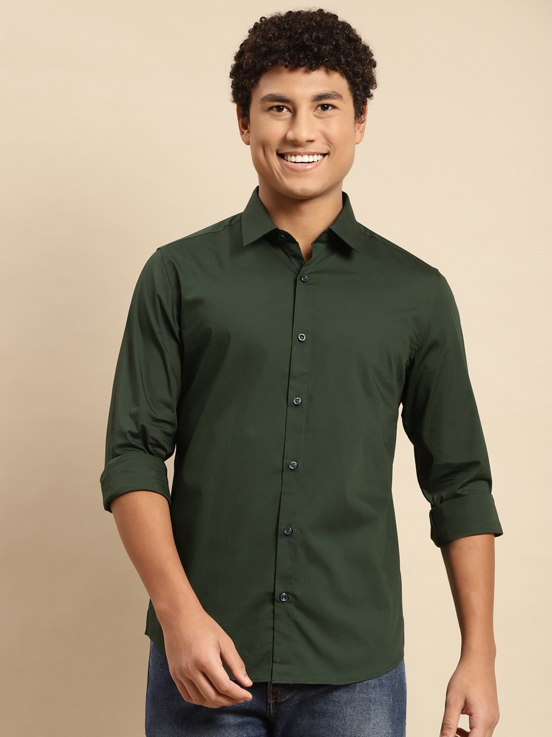 

United Colors of Benetton Men Olive Green Slim Fit Casual Shirt