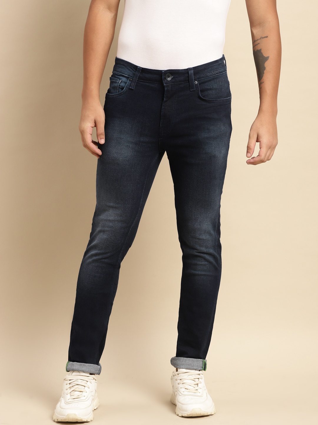 

United Colors of Benetton Men Navy Blue Skinny Fit Light Fade Stretchable Jeans