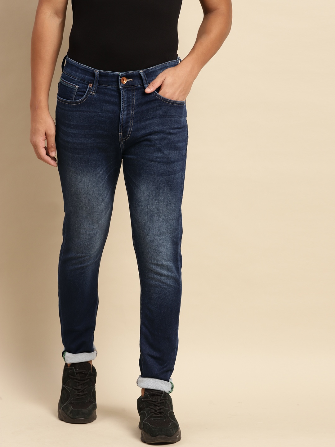

United Colors of Benetton Men Navy Blue Carrot Light Fade Stretchable Jeans