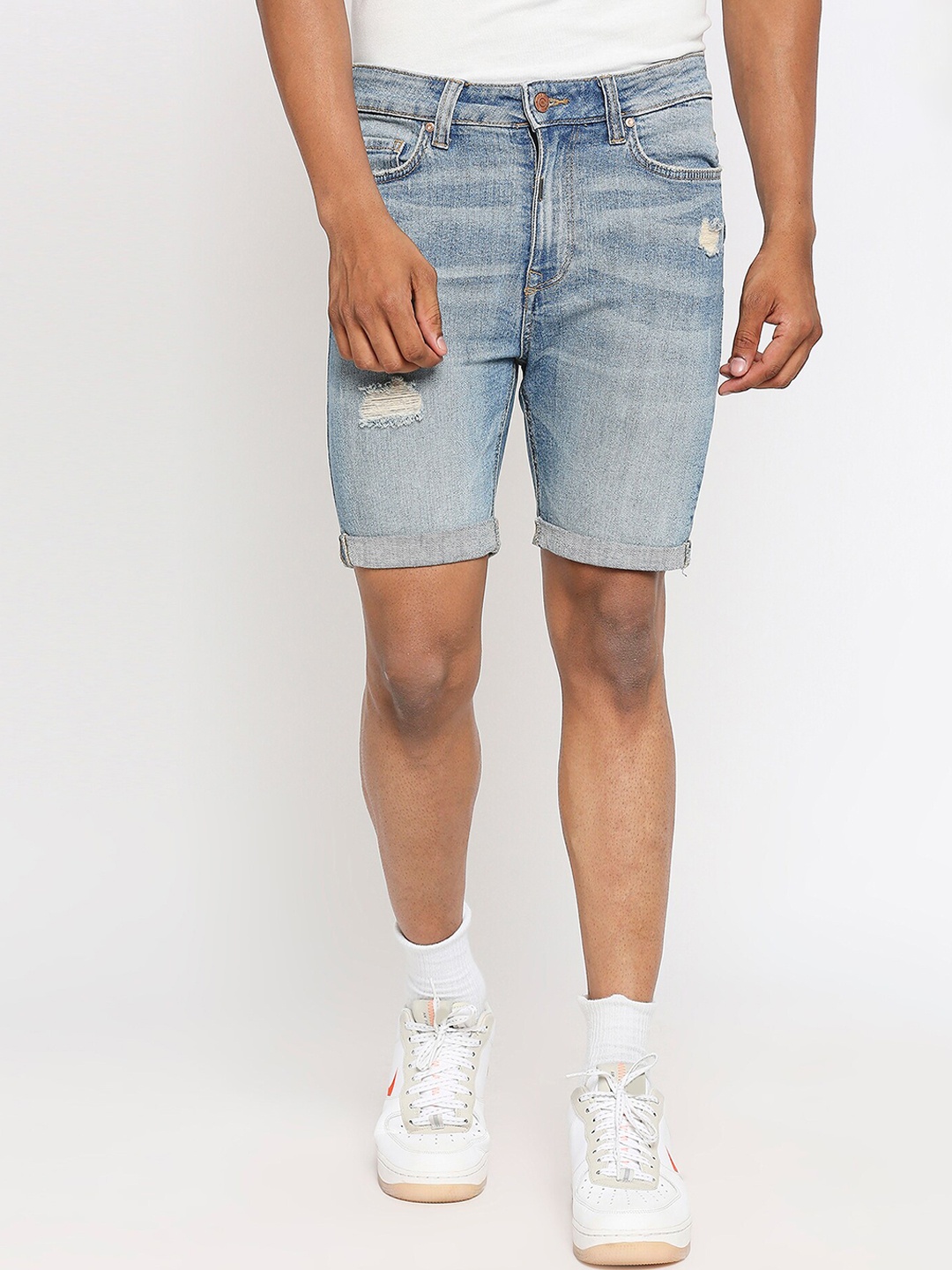 

LOVEGEN Men Blue Washed Skinny Fit Denim Shorts