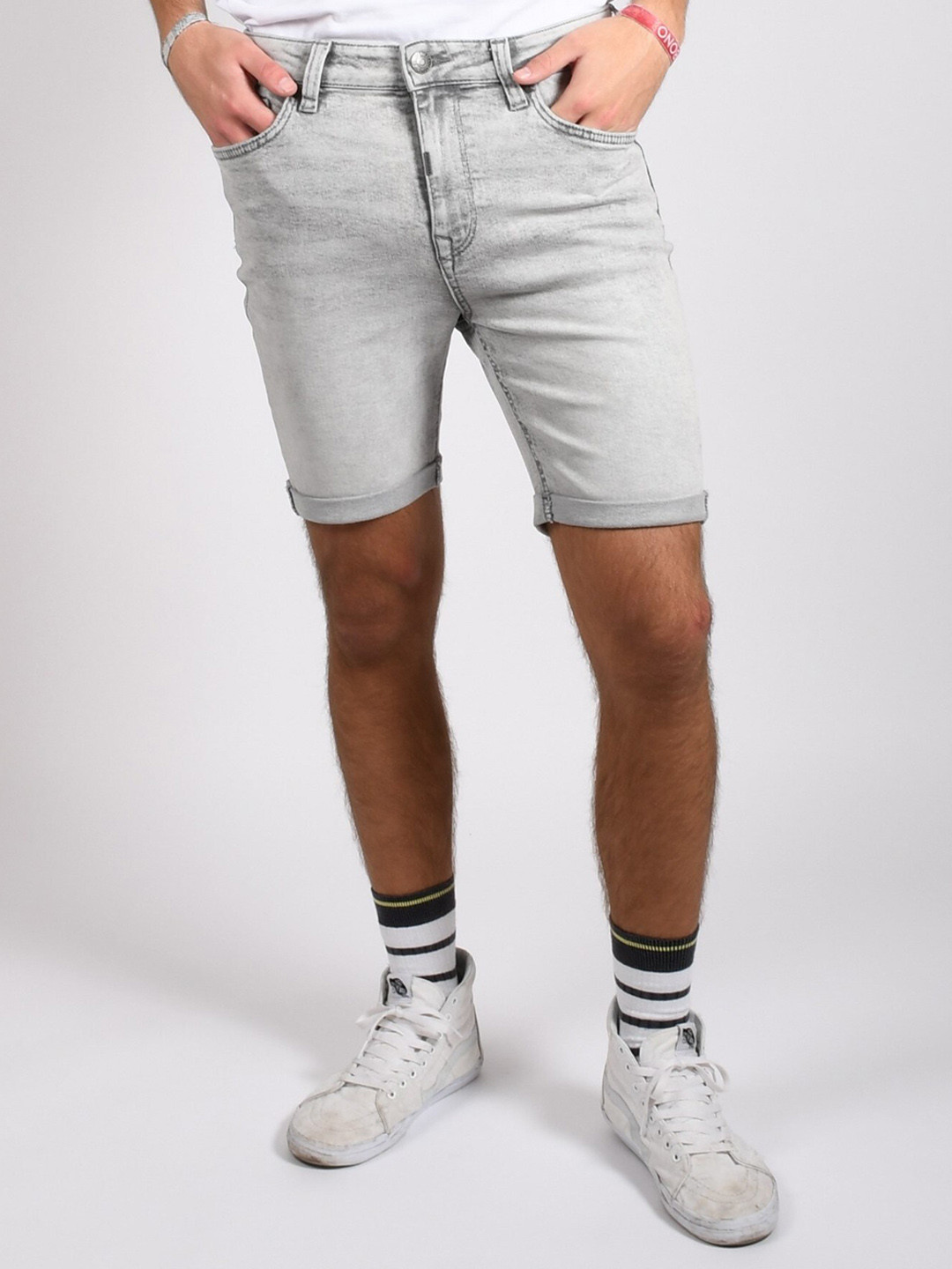 

LOVEGEN Men Grey Washed Skinny Fit Denim Shorts