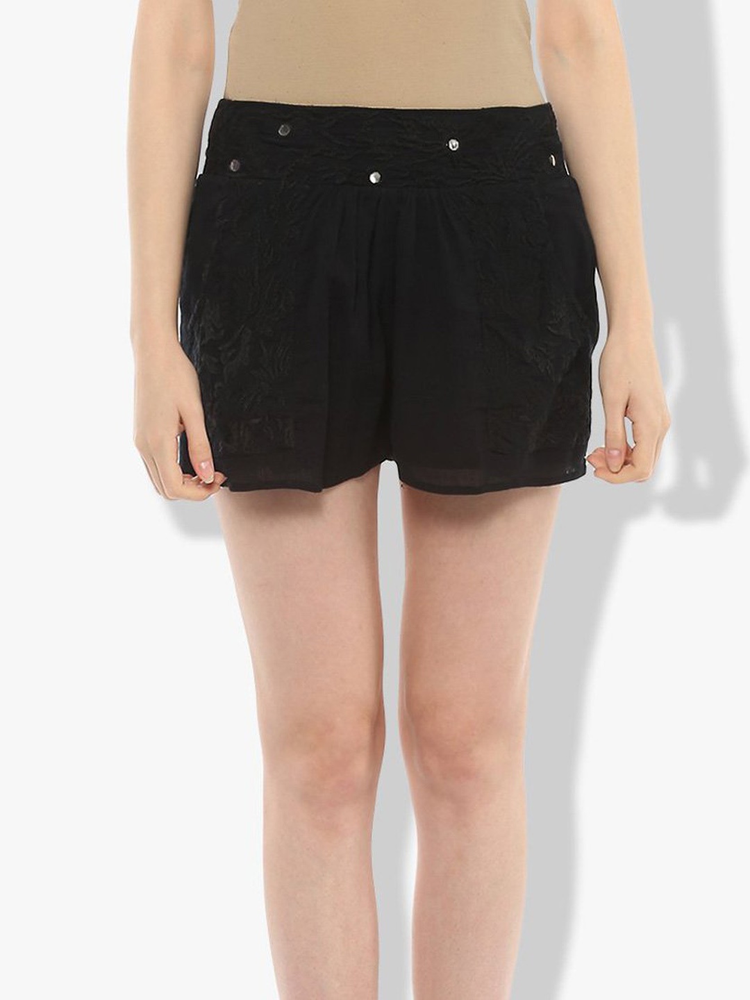 

LOVEGEN Women Black Flared Loose Fit High-Rise Shorts