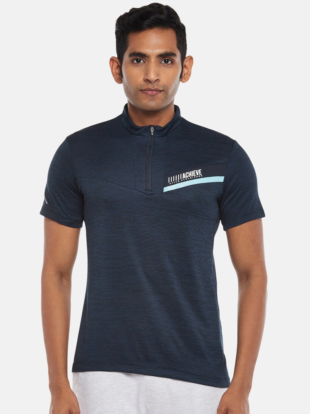 

Ajile by Pantaloons Men Navy Blue High Neck Slim Fit T-shirt