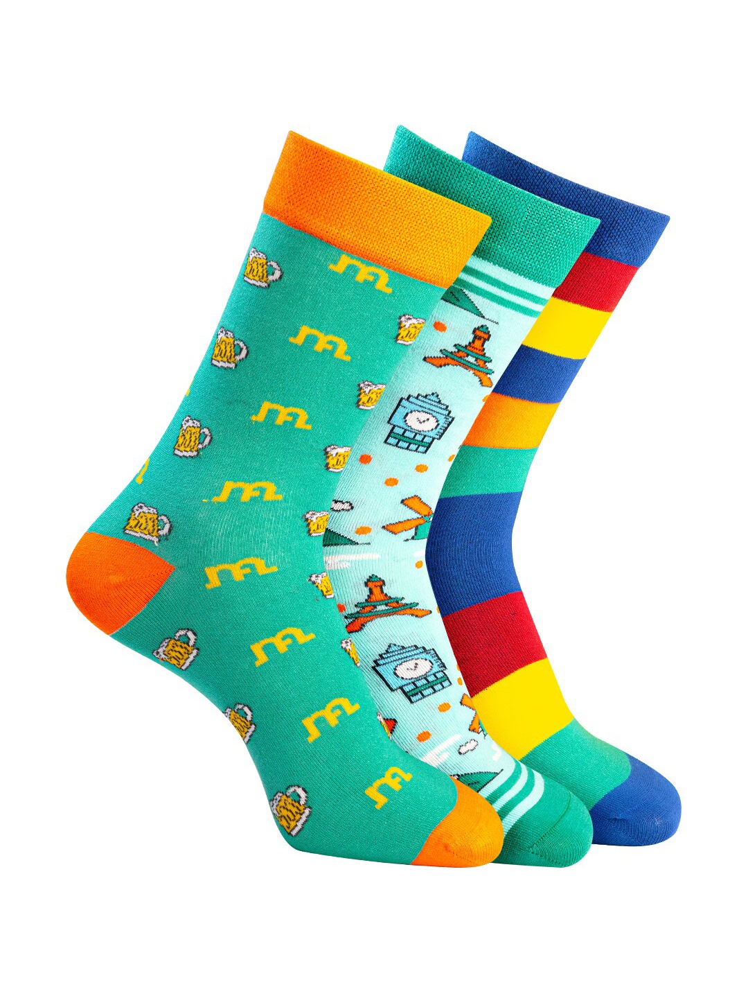 

Man Arden Men Set of 3 Multi Patterned Cotton Socks, Teal
