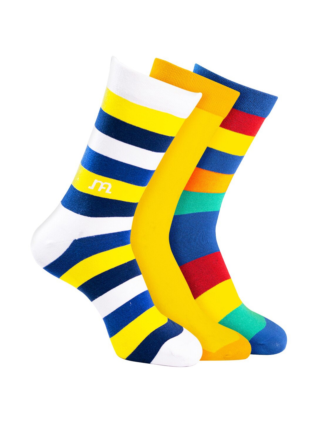 

Man Arden Men Pack Of 3 Striped Calf Length Cotton Socks, Yellow