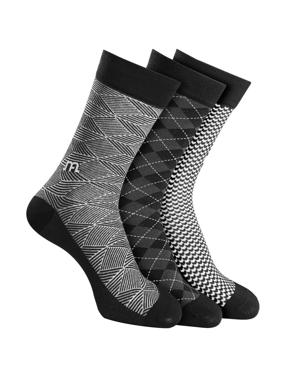 

Man Arden Men Pack of 3 Patterned Calf Length Socks, Black