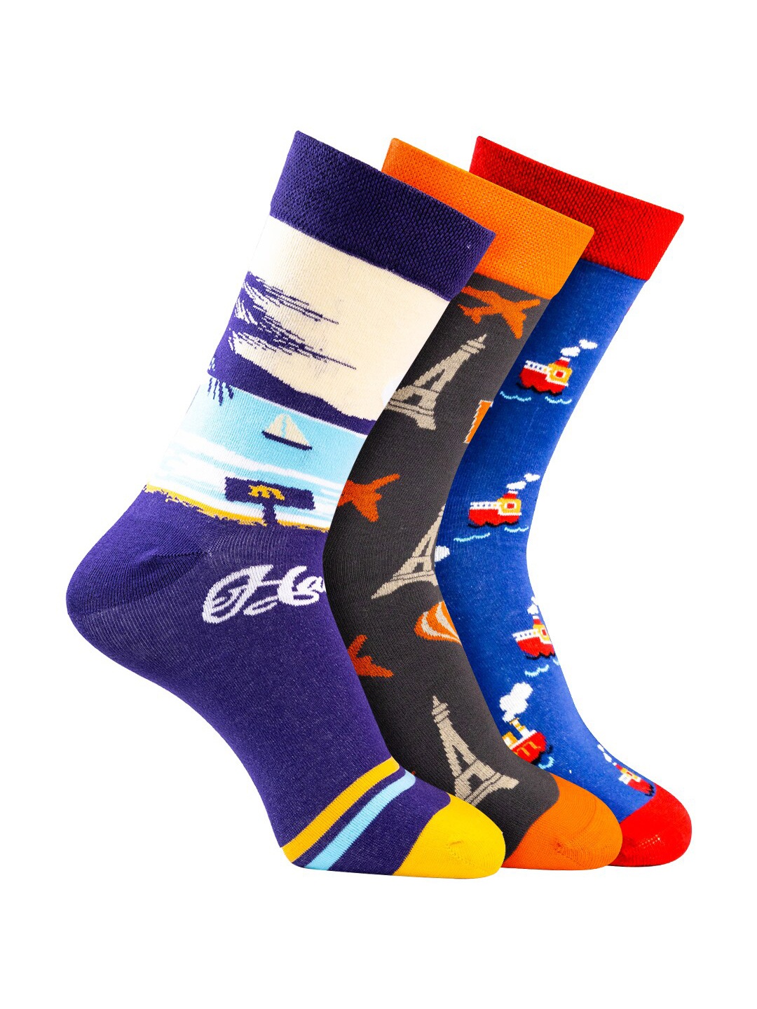 

Man Arden Men Pack Of 3 Patterned Calf Length Cotton Socks, Blue