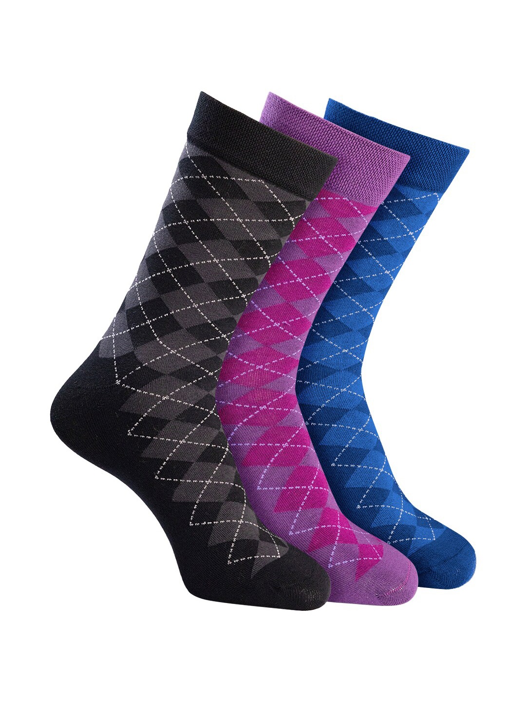 

Man Arden Men Pack Of 3 Checked Cotton Calf Length Harmonious Hue Designer Edition Socks, Black