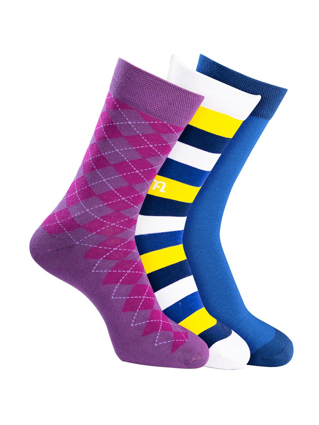 

Man Arden Men Pack Of 3 Patterned Calf Length Socks, Purple